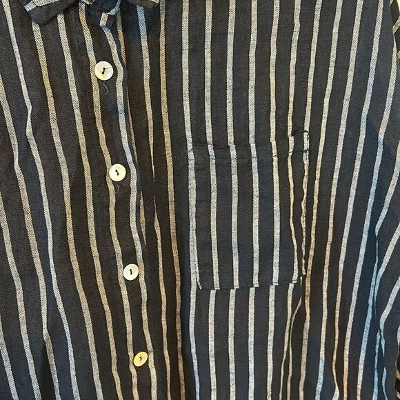 Made in Italy Blue White Striped Half 3/4 Sleeve Button Up Shirt - Picture 2 of 7